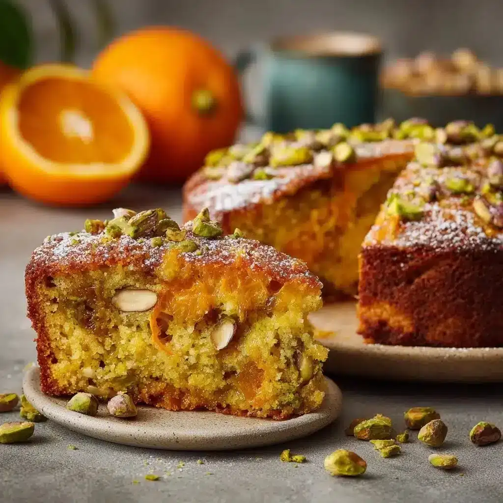 Flourless Orange Pistachio and Almond Cake 2 Flourless orange pistachio and almond cake topped with fresh orange slices