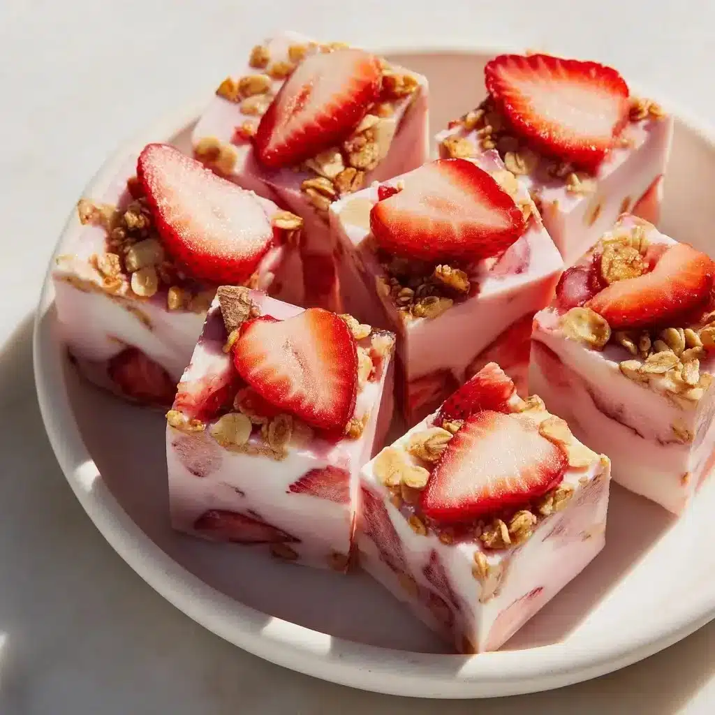 Delicious frozen strawberry yogurt bites, a healthy frozen treat.