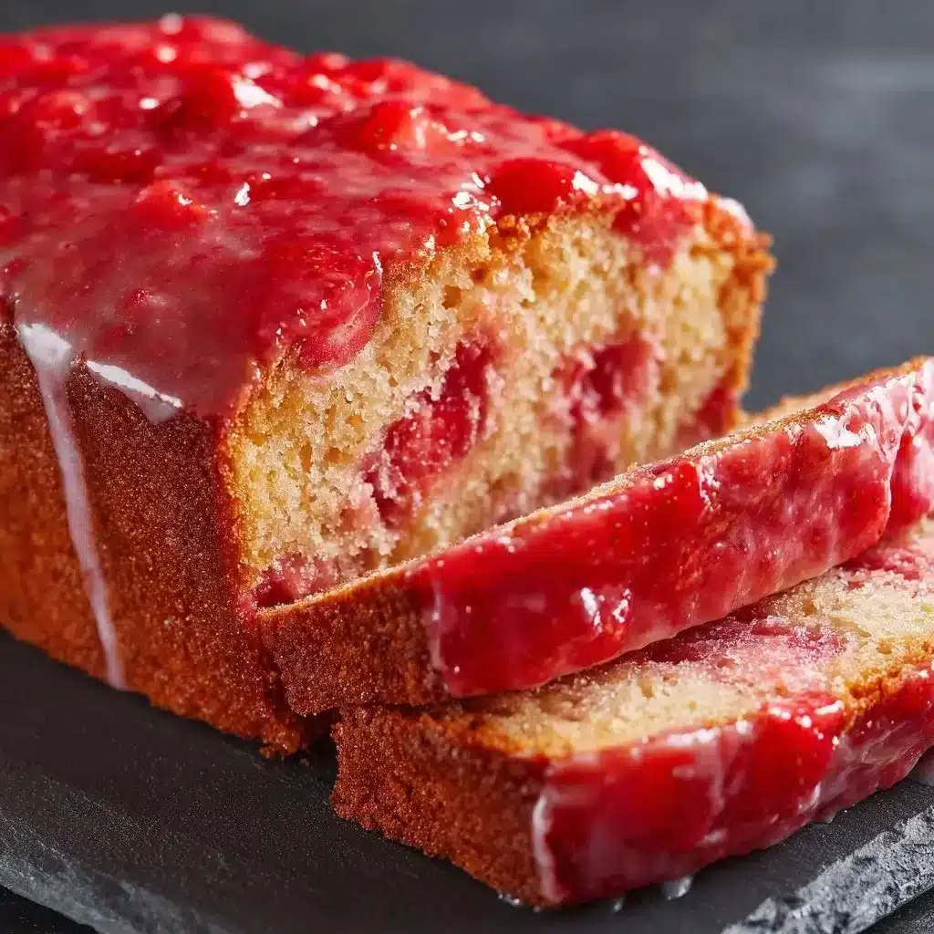 Delightful Glazed Strawberry Bread 2 Delicious glazed strawberry bread with fresh strawberries on top