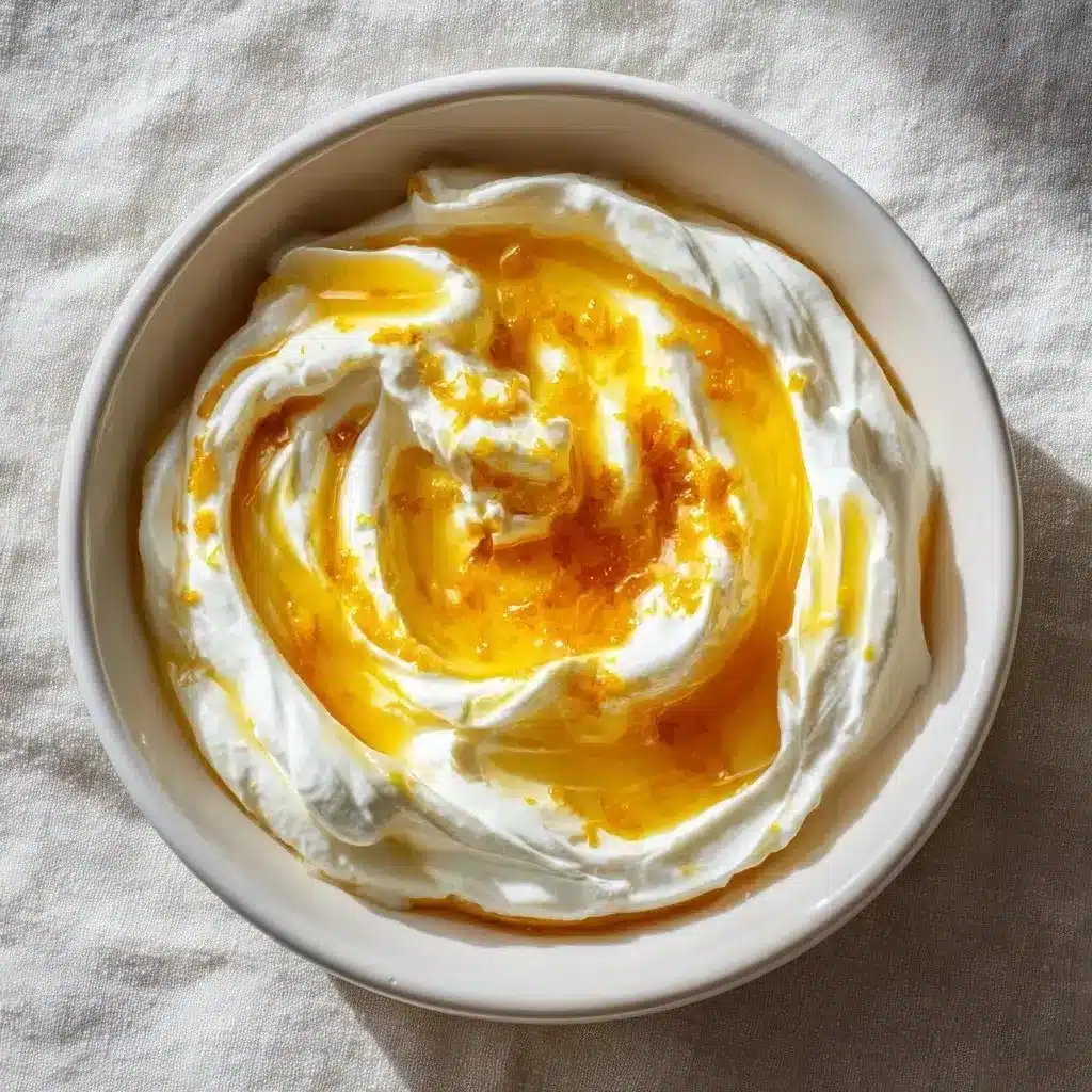 Honey Labneh & Double-Citrus Curd 2 Delicious Honey Labneh served with Double-Citrus Curd on a plate