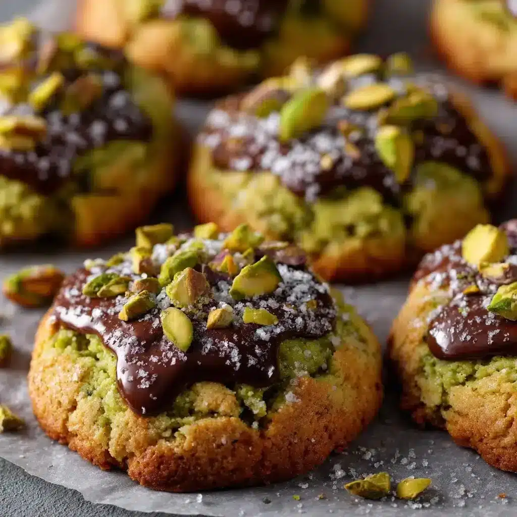 Irresistible Pistachio Cream Cookies 2 Freshly baked pistachio cream cookies on a rustic wooden table