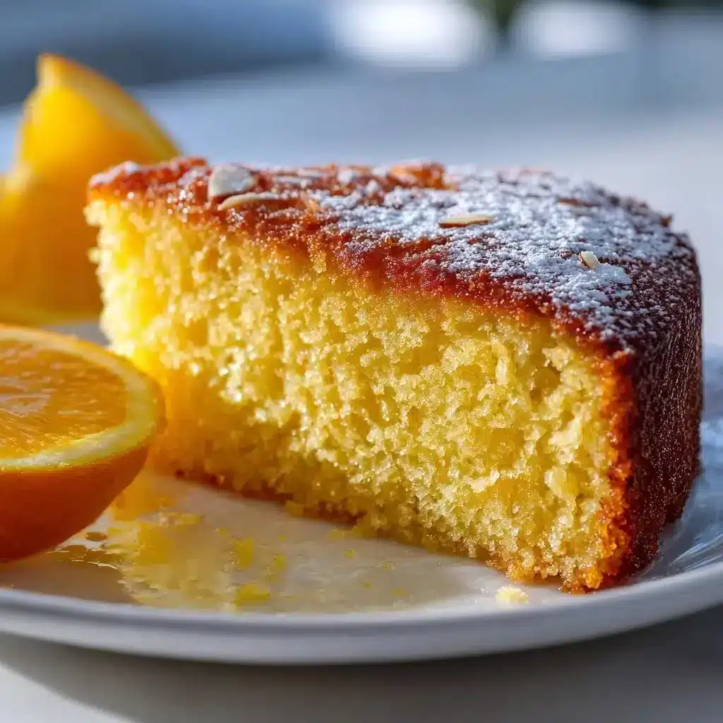 Delightfully Italian Almond & Orange Cake 2 Slice of Italian Almond Orange Cake with orange zest and almonds on a plate.