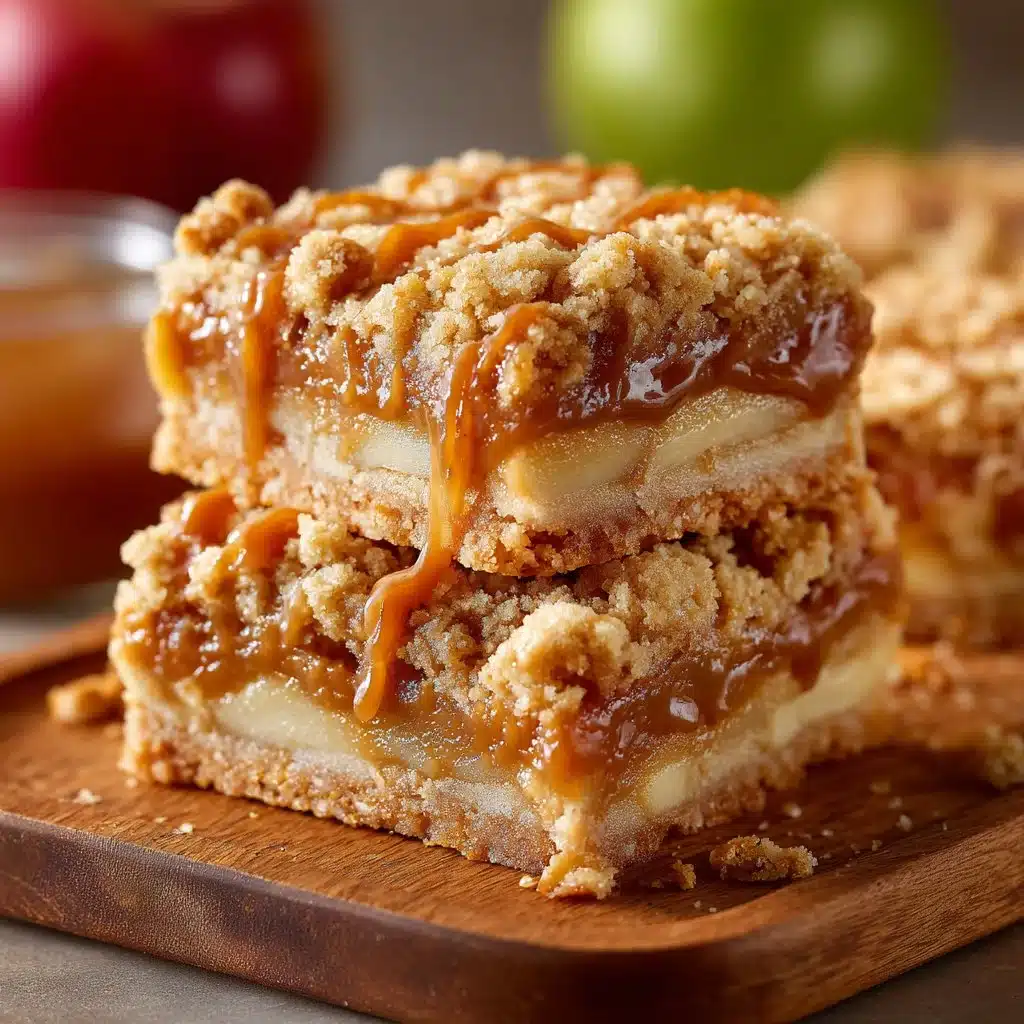 Salted Caramel Apple Crumble Bars with a rich caramel drizzle on top