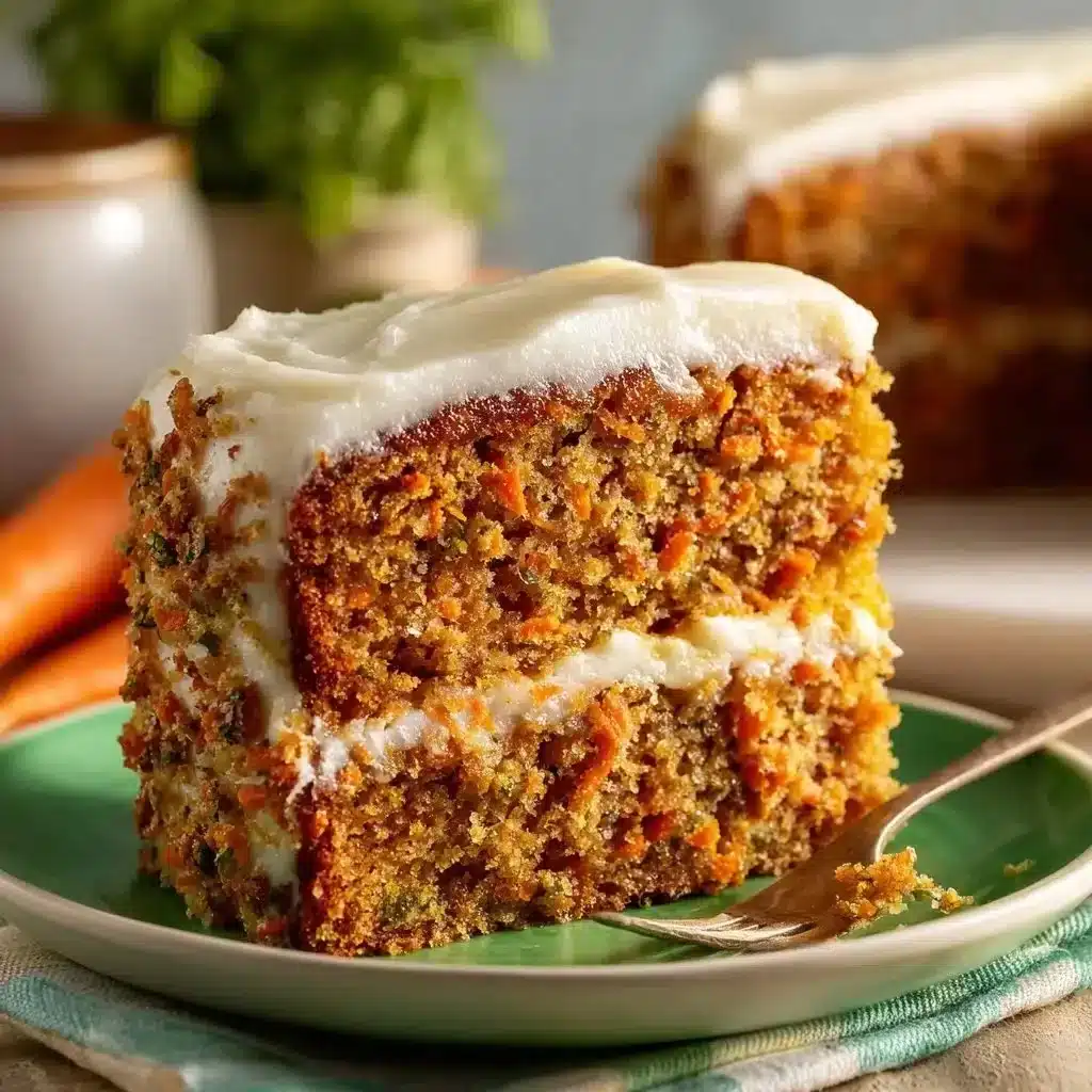 Delightful Carrot Cake 3 Deliciously moist carrot cake topped with cream cheese frosting and walnuts
