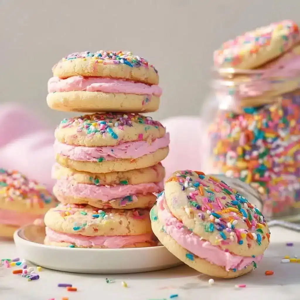 Easy Holiday Sprinkle Whoopie Pies 3 Colorful Easy Easter Sprinkle Whoopie Pies on a festive plate