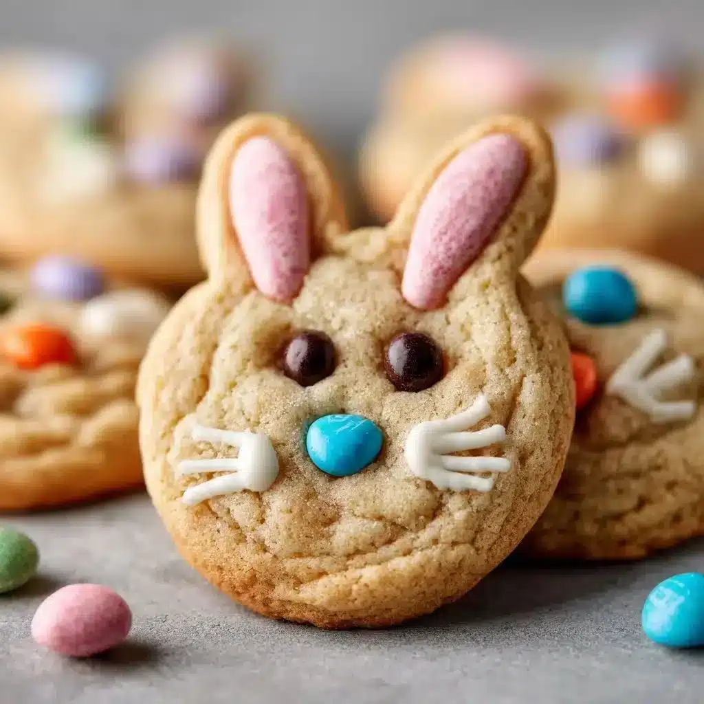 Festive holiday bunny M&M cookies decorated with colorful candies