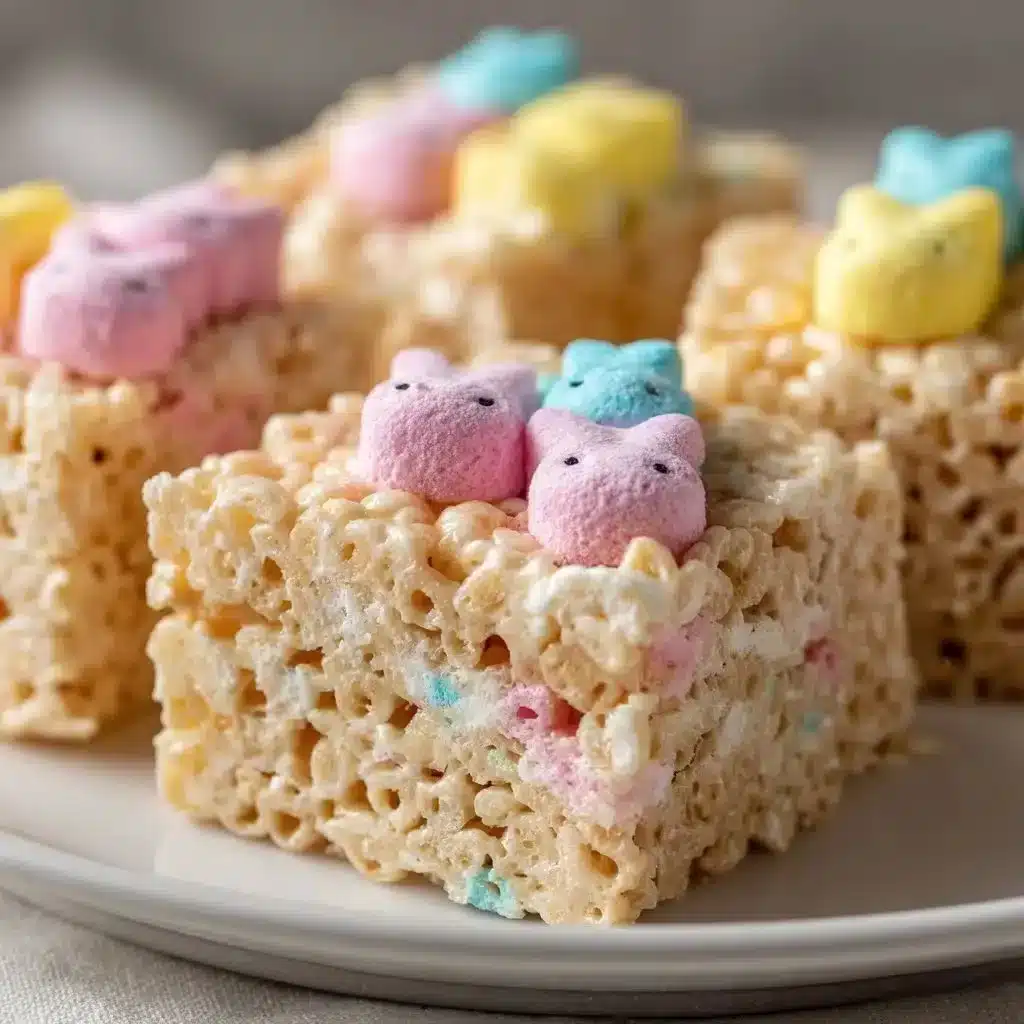 Sweet and Fun Peeps Rice Krispie Treats Recipe 3 Peeps Rice Krispie Treats with colorful marshmallow bunnies and crispy rice cereal