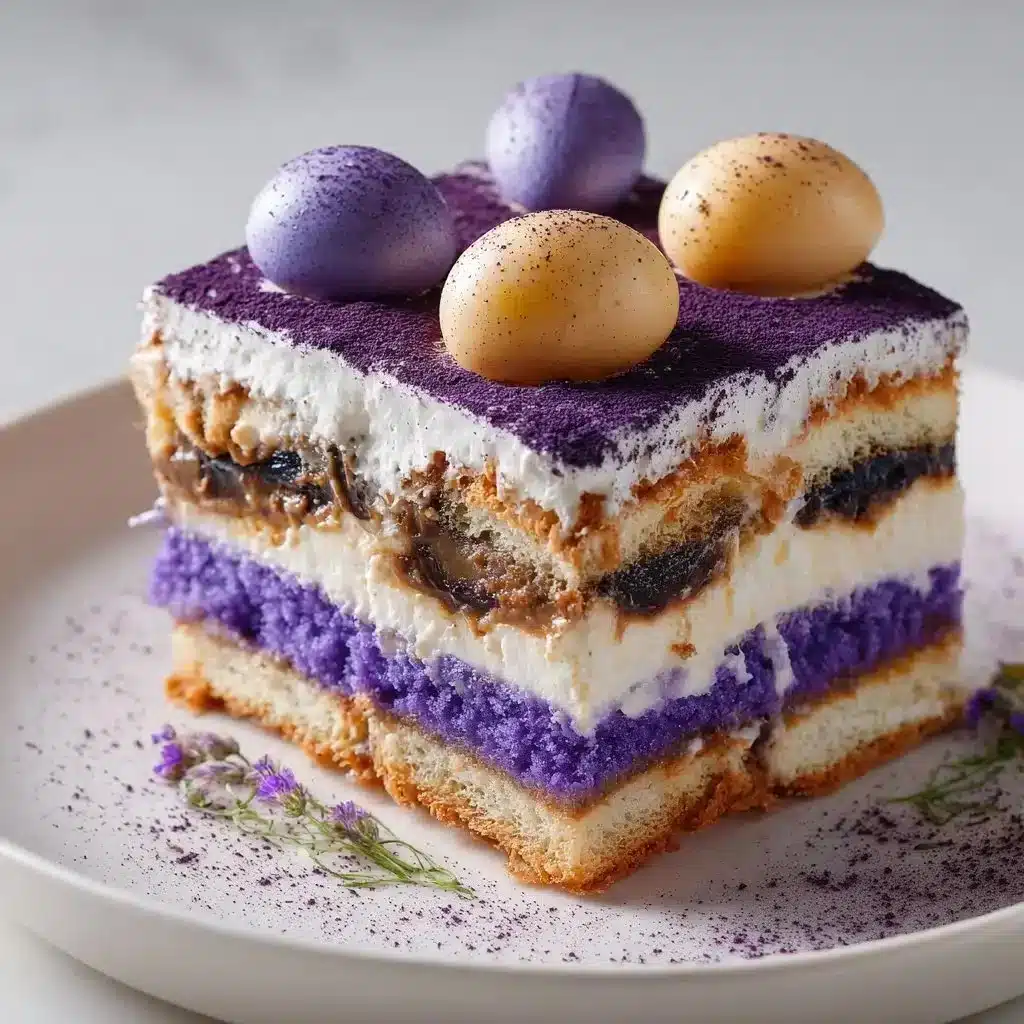 Purple Yam Tiramisu Recipe 3 Delicious purple yam tiramisu dessert with layers of cream and vibrant yam flavor.