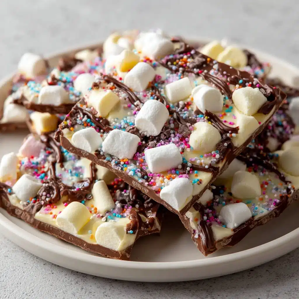 Triple Chocolate Easter Marshmallow Bark 3 Triple Chocolate Easter Marshmallow Bark with layers of chocolate and marshmallows