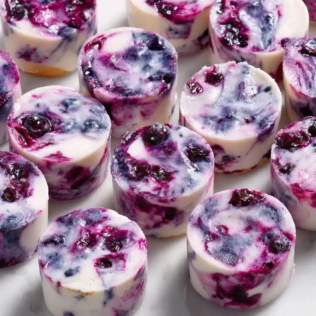 Blueberry Swirl Yogurt Bites 2 Blueberry swirl yogurt bites snack with fresh blueberries and creamy yogurt.