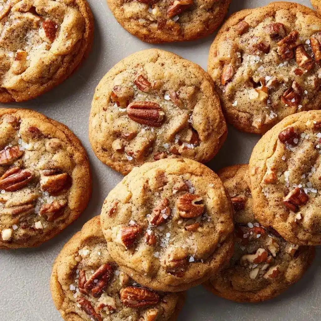 Brown Butter Pecan Toffee Cookies 3 Freshly baked brown butter pecan toffee cookies on a cooling rack.