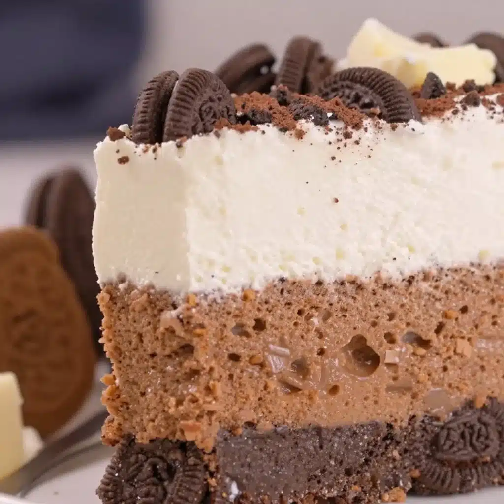 Decadent Oreo Mousse Cake topped with crushed Oreos and whipped cream