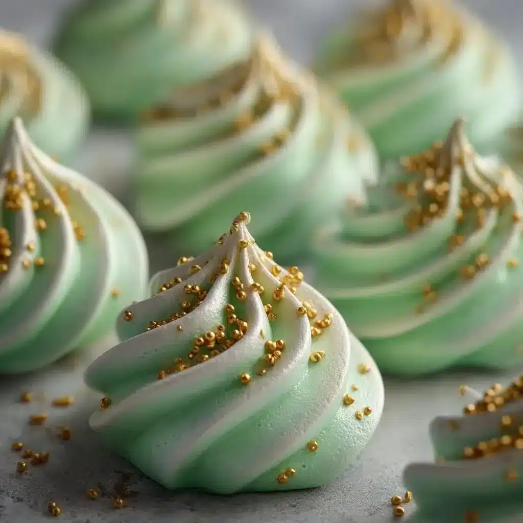 Delightful Green Meringue Medallions 3 Delightful green meringue medallions arranged on a decorative plate
