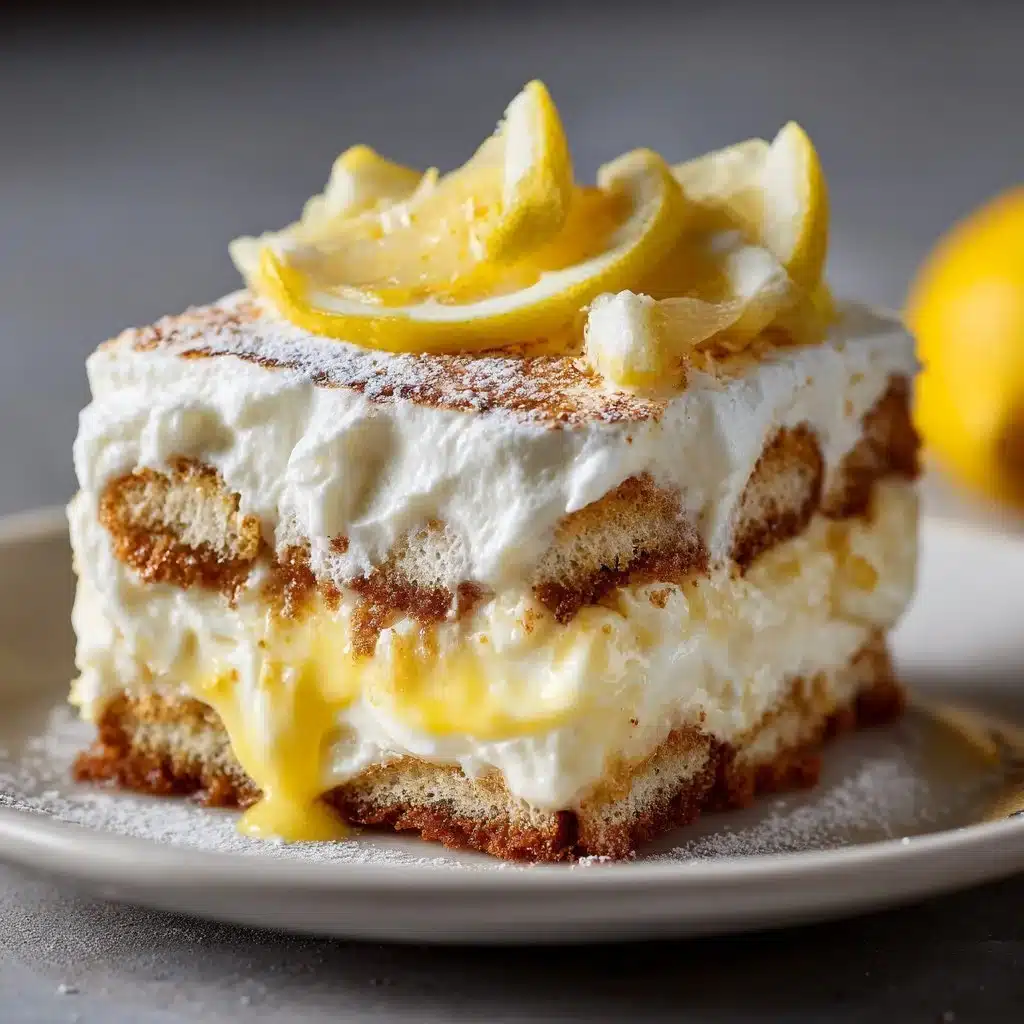 Slice of delightful lemon tiramisu dessert with lemon zest and mascarpone cream