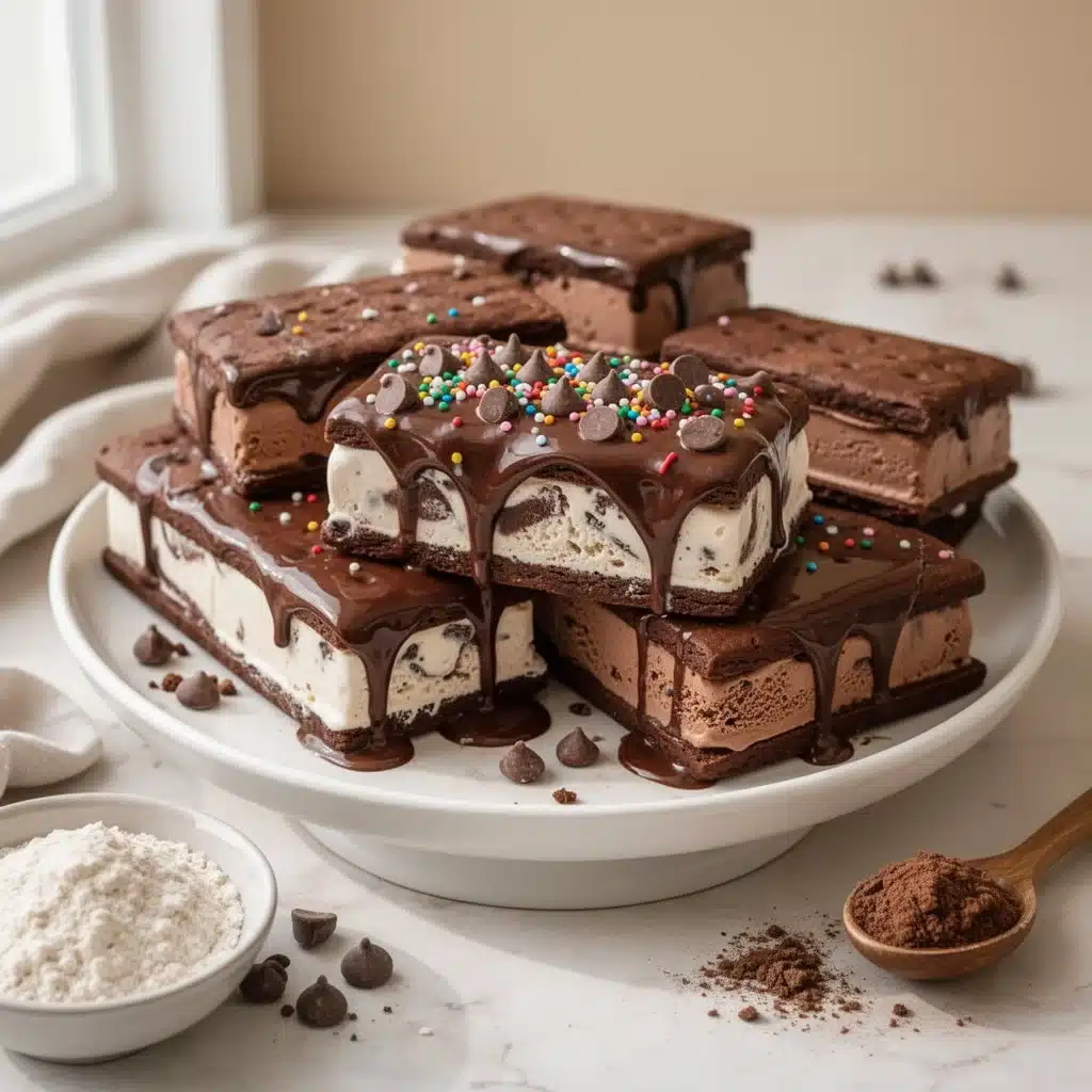Irresistibly Delicious Ice Cream Sandwiches 3 Delicious homemade ice cream sandwiches with chocolate cookies and vanilla ice cream