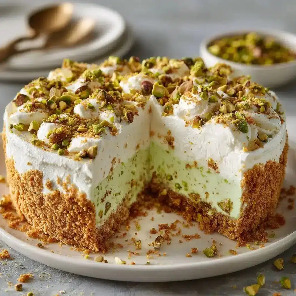 Irresistible No-Bake Pistachio Lush 3 No-Bake Pistachio Lush dessert slice with creamy layers and pistachio toppings