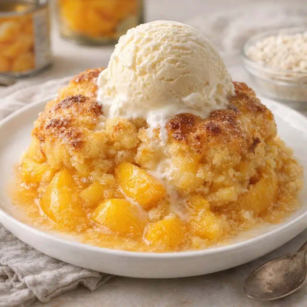 3 Ingredient Peach Cobbler 3 Delicious 3 Ingredient Peach Cobbler dessert served in a dish