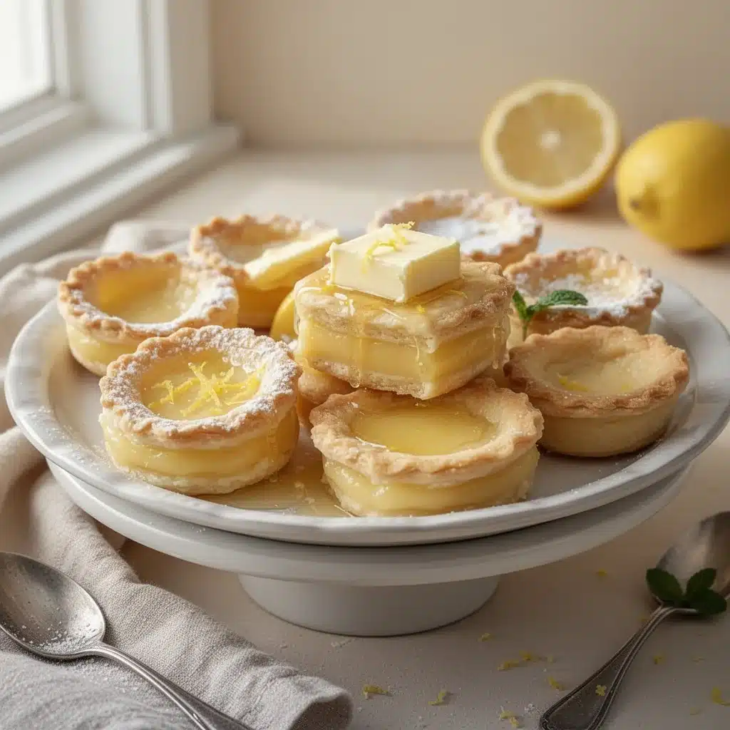 Delicious Baby Lemon Impossible Pies served on a plate with fresh lemons