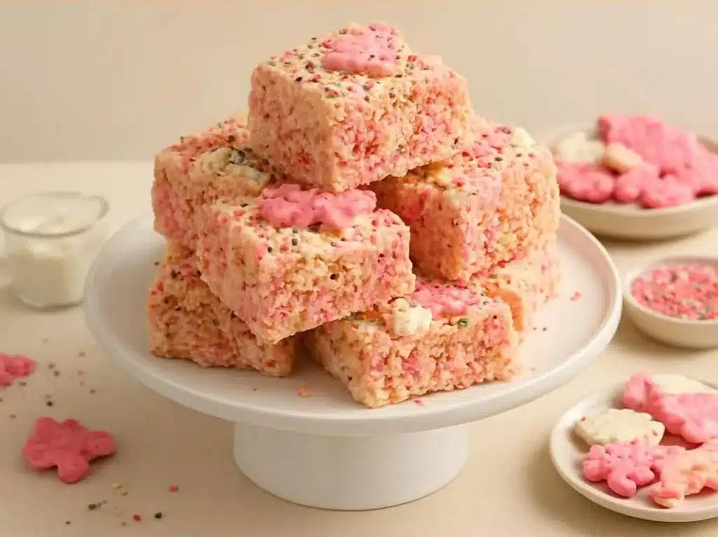 Circus Animal Cookie Rice Krispie Treats 3 Delicious Circus Animal Cookie Rice Krispie Treats with colorful sprinkles