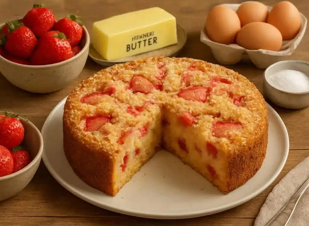 Delicious homemade French strawberry cake served on a plate