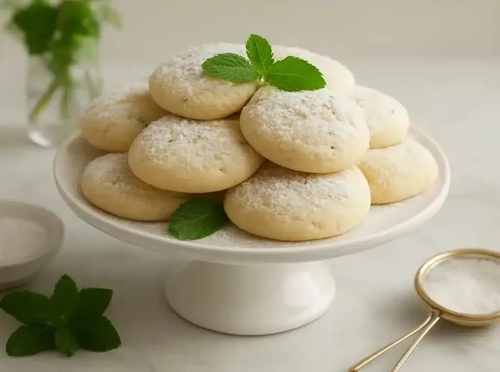 Delightful Classic Mint Julep Cookies 3 Delicious mint julep cookies on a decorative plate for a classic dessert.