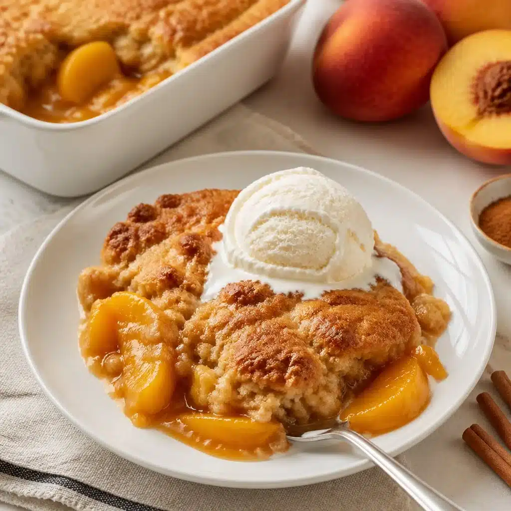 Easy Golden Peach Cobbler with Cake Mix 3 Easy golden peach cobbler made with cake mix