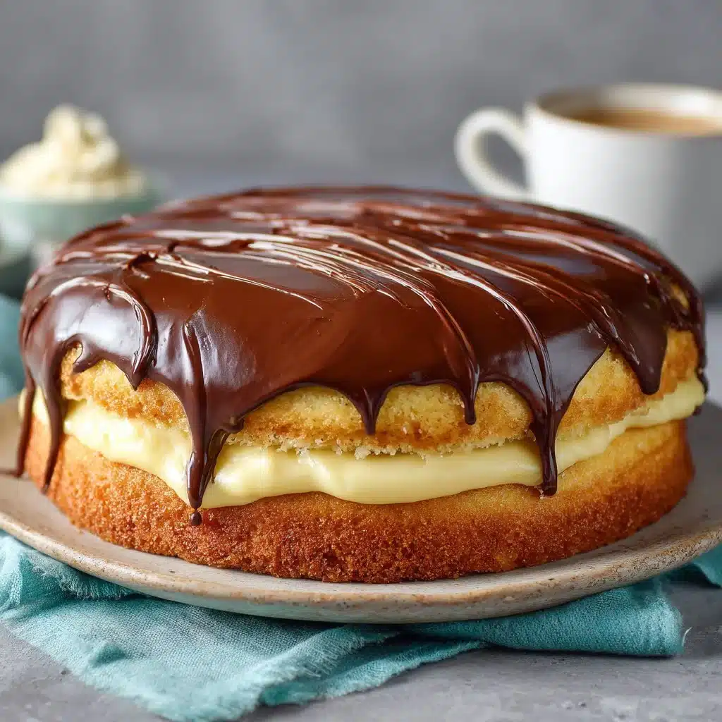 Gluten-Free Boston Cream Pie 3 Gluten-Free Boston Cream Pie topped with chocolate and cream filling