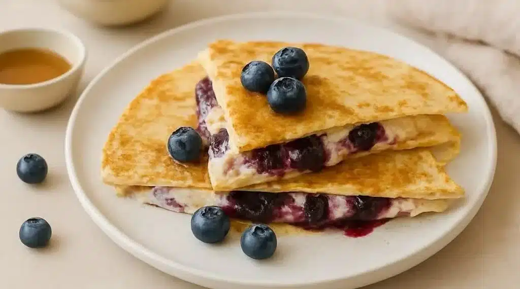 Indulgent Blueberry Cream Cheese Quesadilla 3 Indulgent blueberry cream cheese quesadilla with fresh blueberries and melted cheese