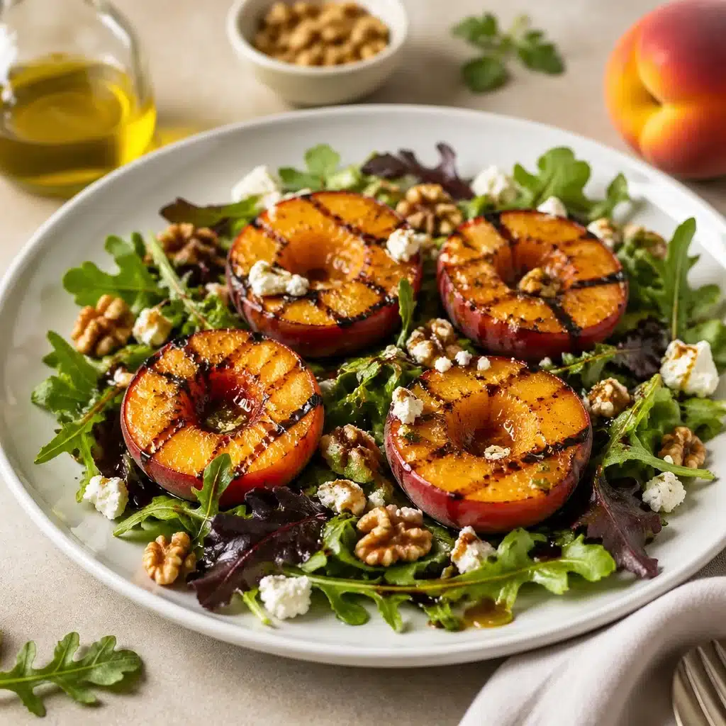 Irresistible Grilled Peach Salad 3 Irresistible grilled peach salad with fresh ingredients and vibrant colors