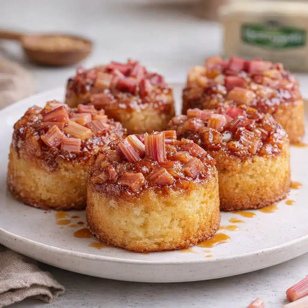 Irresistible Upside Down Rhubarb Muffins 3 Delicious upside down rhubarb muffins fresh out of the oven