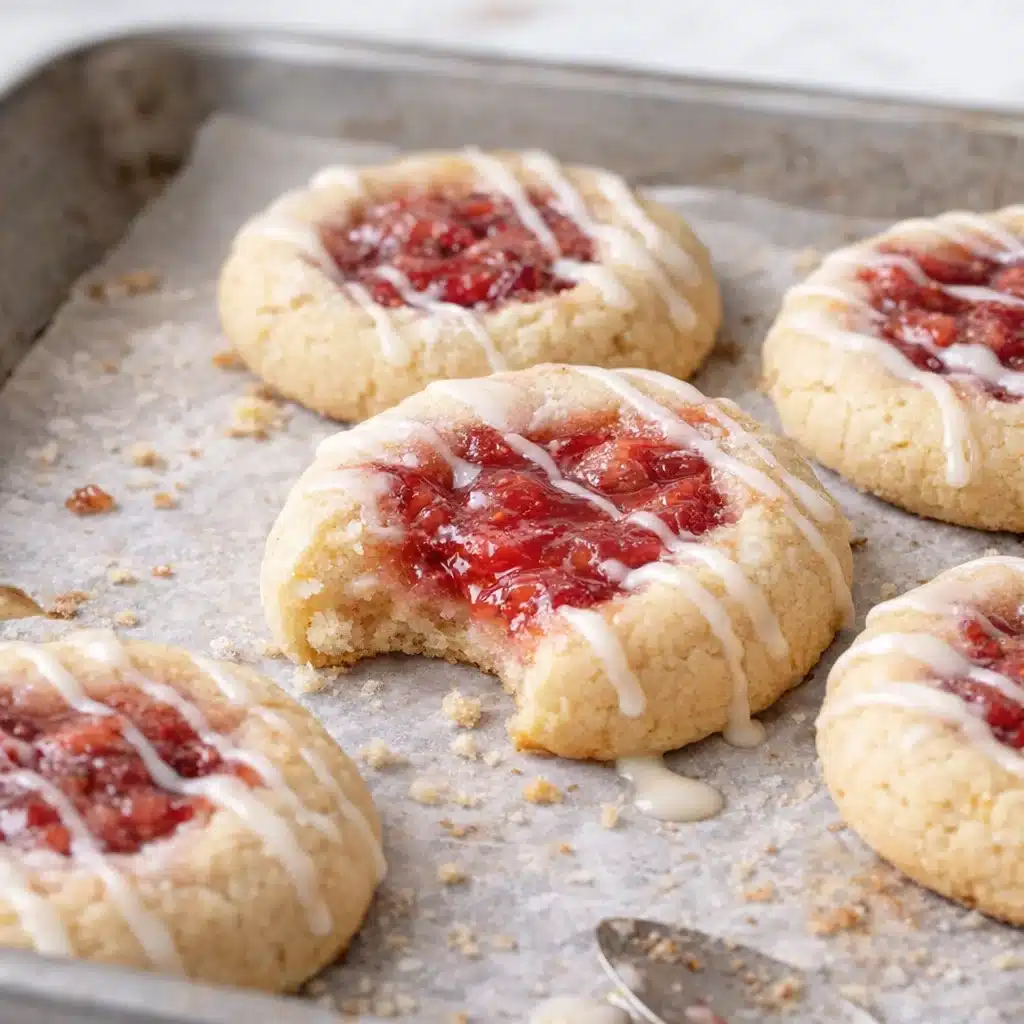 Pretty Strawberry Rhubarb Thumbprint Cookies