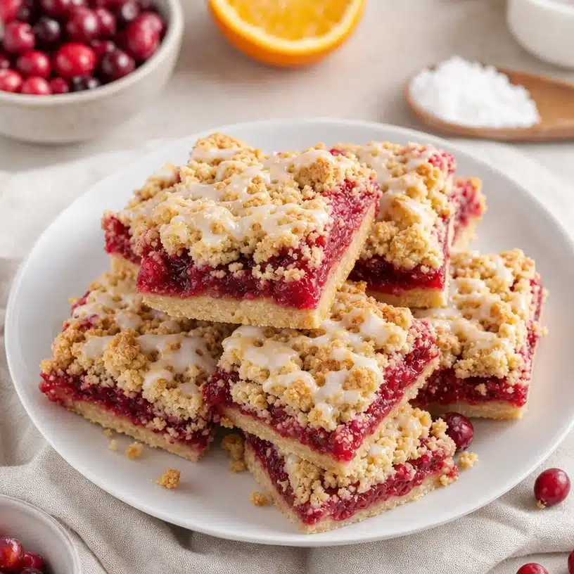 Cranberry Crumble Bars 3 Delicious Cranberry Crumble Bars topped with a buttery crumble crust.