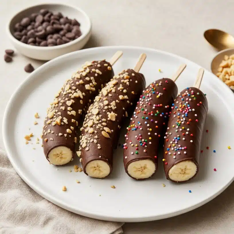 Delightfully Decadent Chocolate-Covered Bananas 3 Delightfully decadent chocolate-covered bananas ready to enjoy