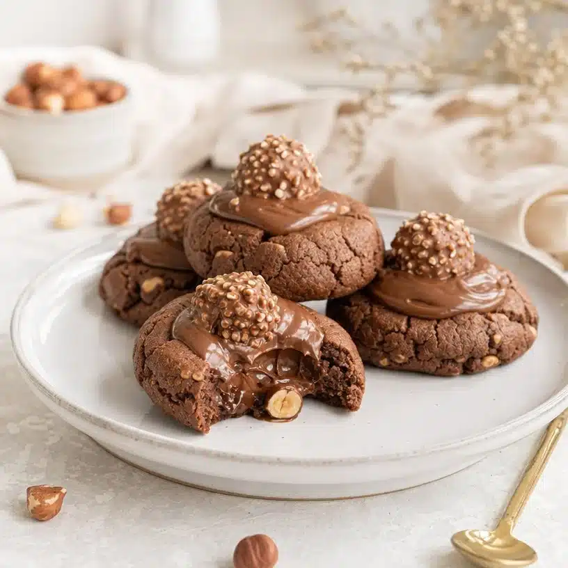 Fererro Rocher Inspired Ferrero Rocher Inspired Chocolate Hazelnut Stuffed Cookies