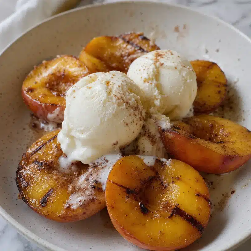 Grilled Peaches with Vanilla Ice Cream 4 Grilled Peaches with Vanilla Ice Cream