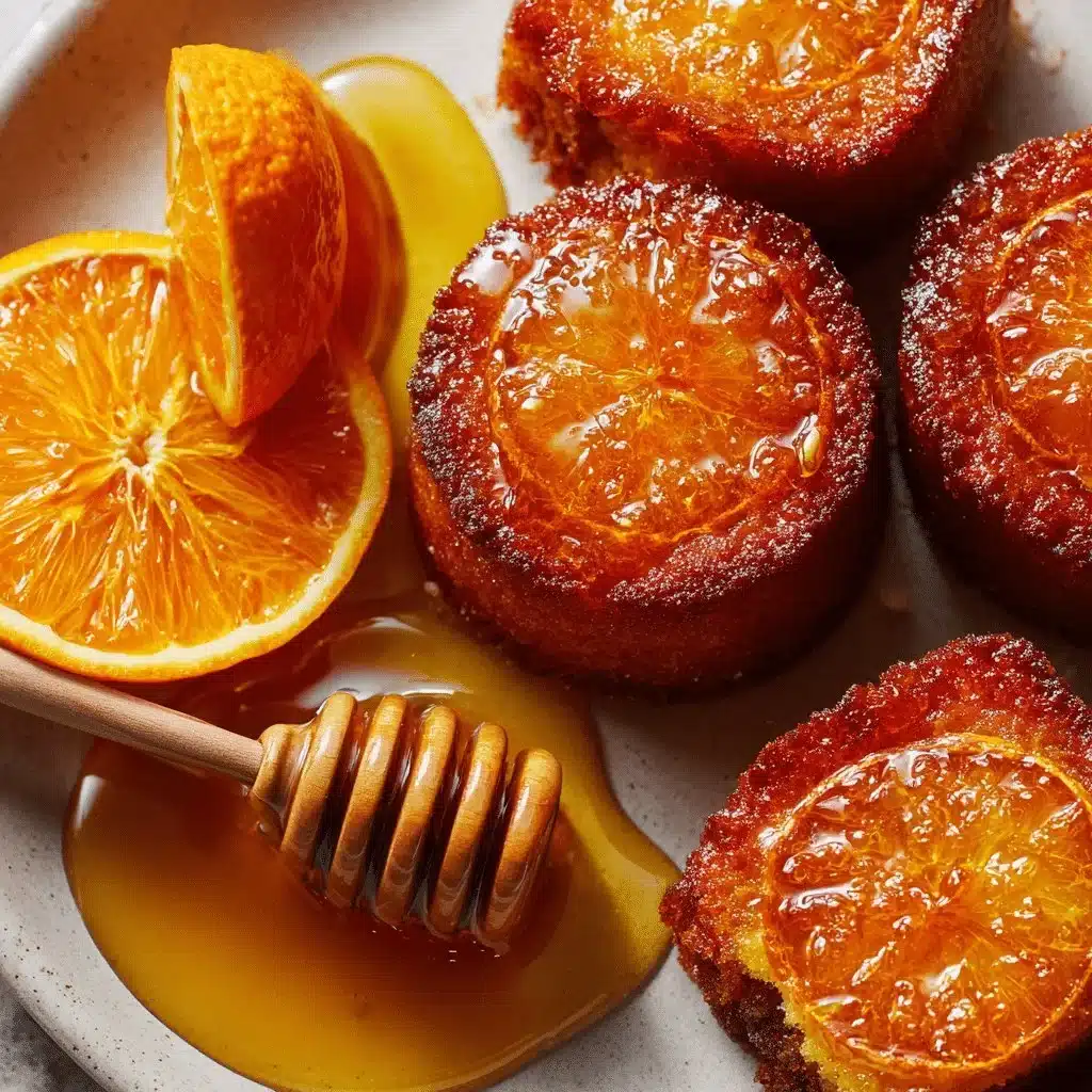 Citrus-Glazed Cakes with Ginger and Honey for Cozy Mornings 3 Delicious citrus-glazed cakes topped with ginger and honey for a cozy morning treat.