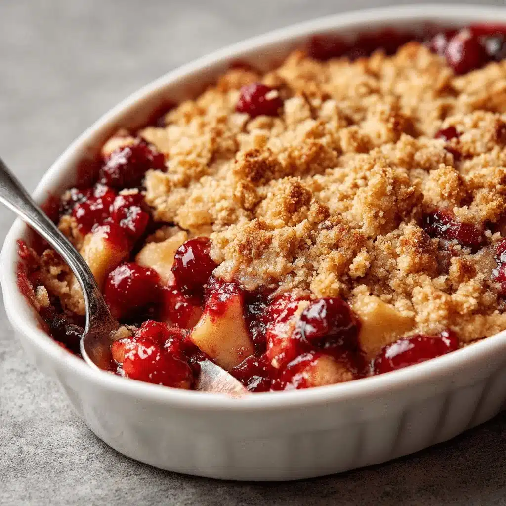 Easy Cranberry-Apple Crumble Recipe 2 Delicious cranberry-apple crumble served in a warm dish, perfect for fall treats