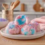 Colorful fluffy cotton candy bites arranged in a bowl, showcasing their sweet appeal.