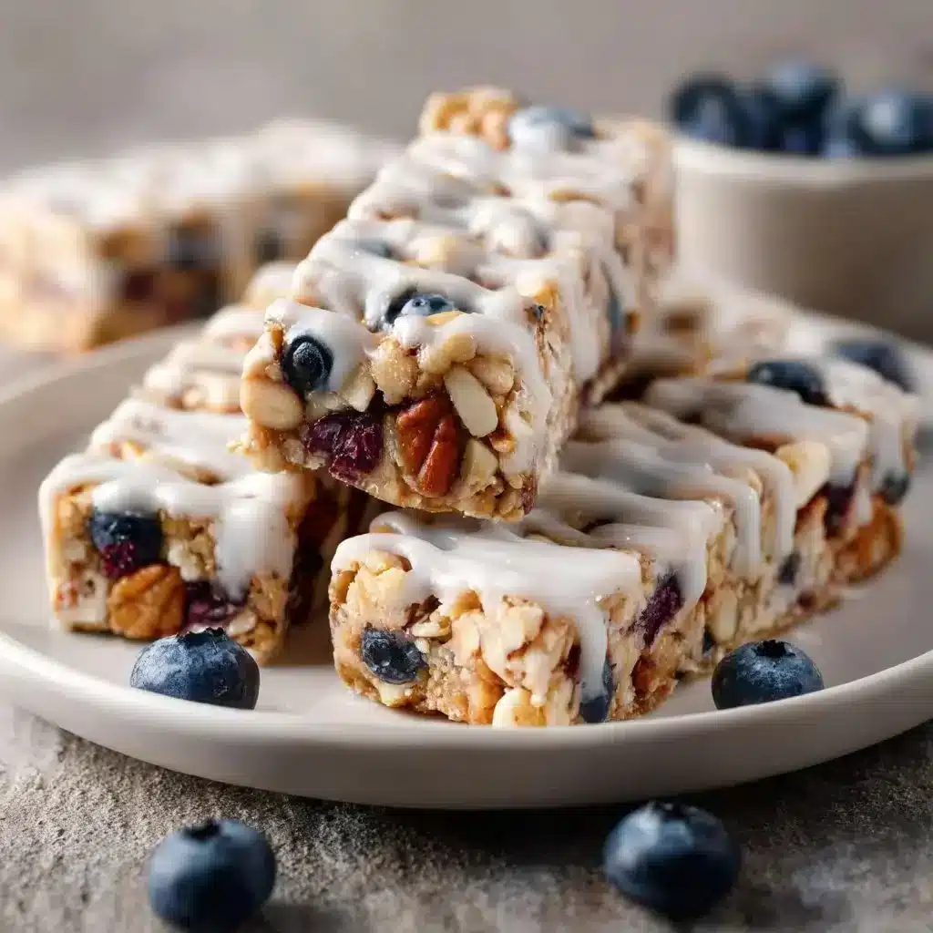 Greek Yogurt Granola Bars with Blueberry and Vanilla 1 Greek yogurt granola bars with blueberry and vanilla on a wooden table