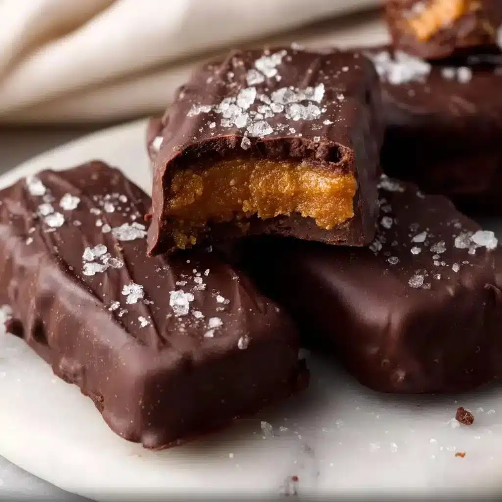 Guilt-Free Chocolate-Dipped Date Caramel Delights 2 Guilt-free chocolate-dipped dates filled with caramel and topped with chocolate.