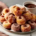 Delicious churro donut bites coated in cinnamon sugar