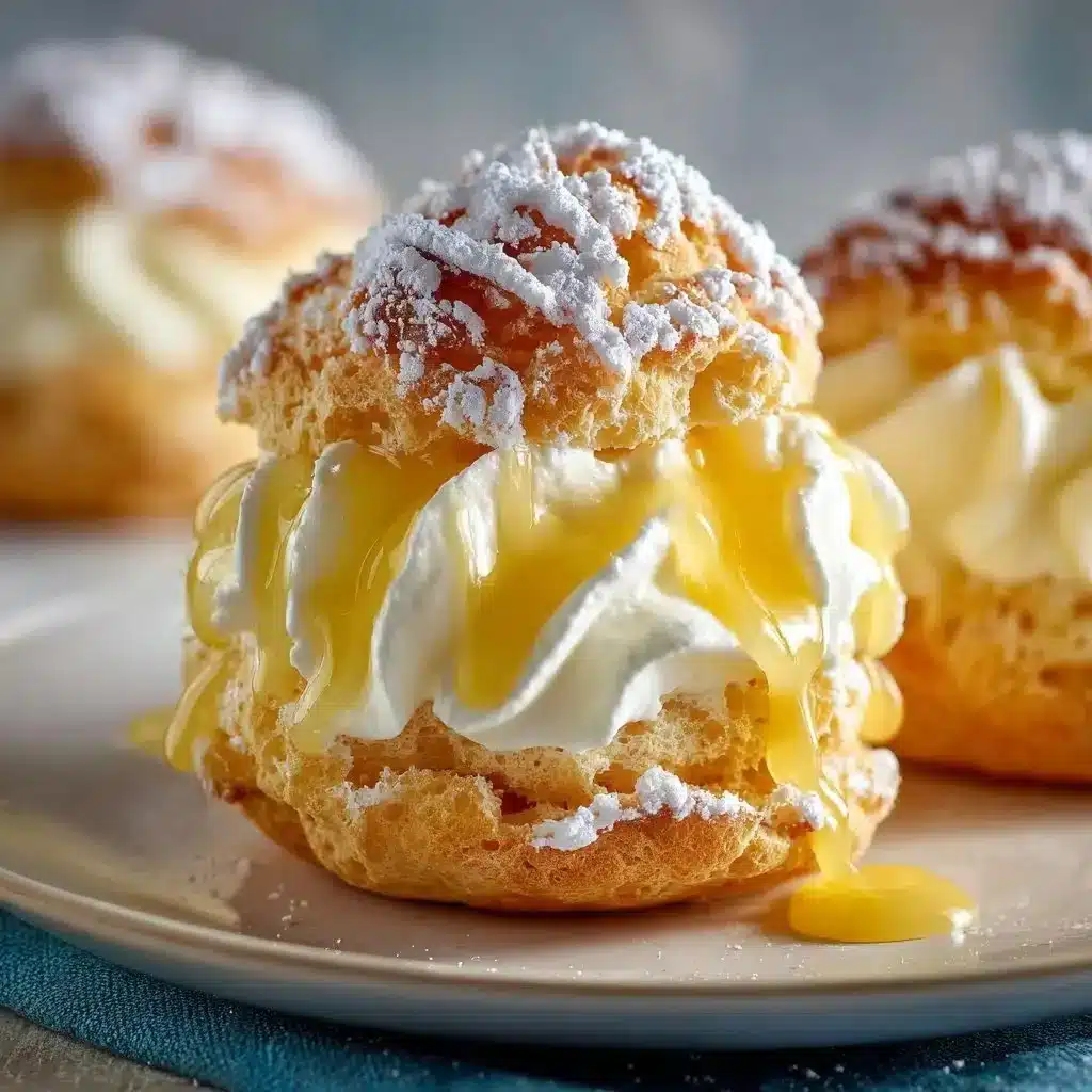 Lemon-infused cream puffs arranged on a dessert plate, showcasing their creamy filling.