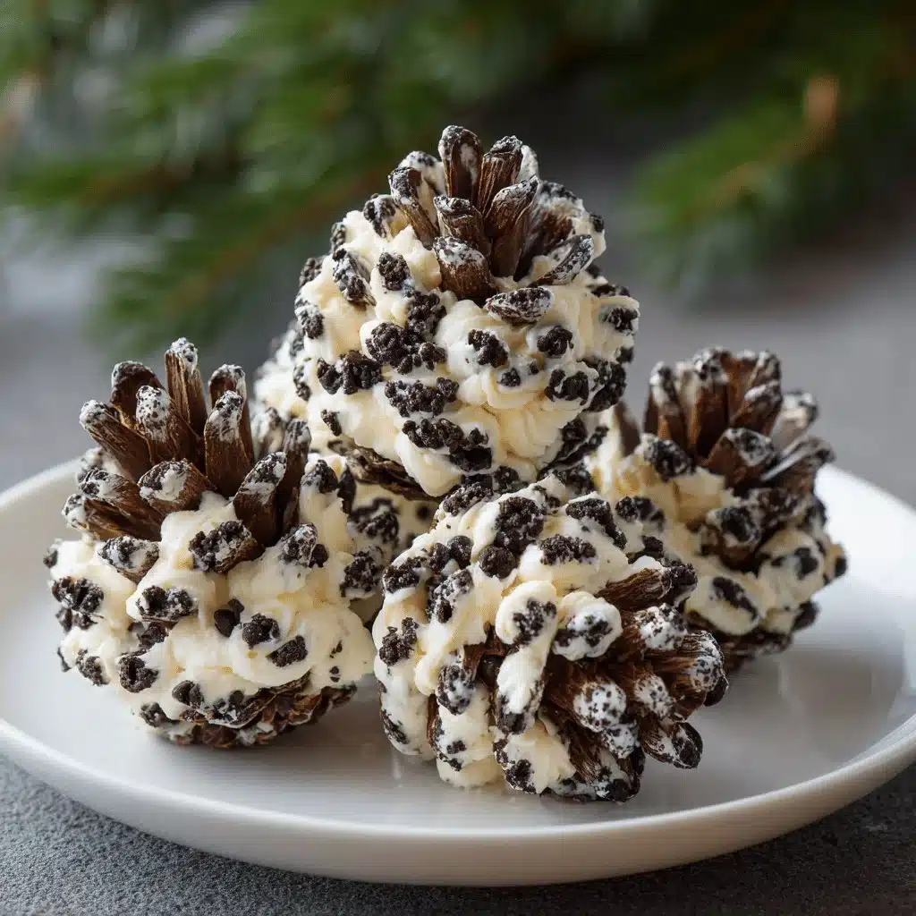 No-bake Oreo cream cheese pinecones decorated for the holidays