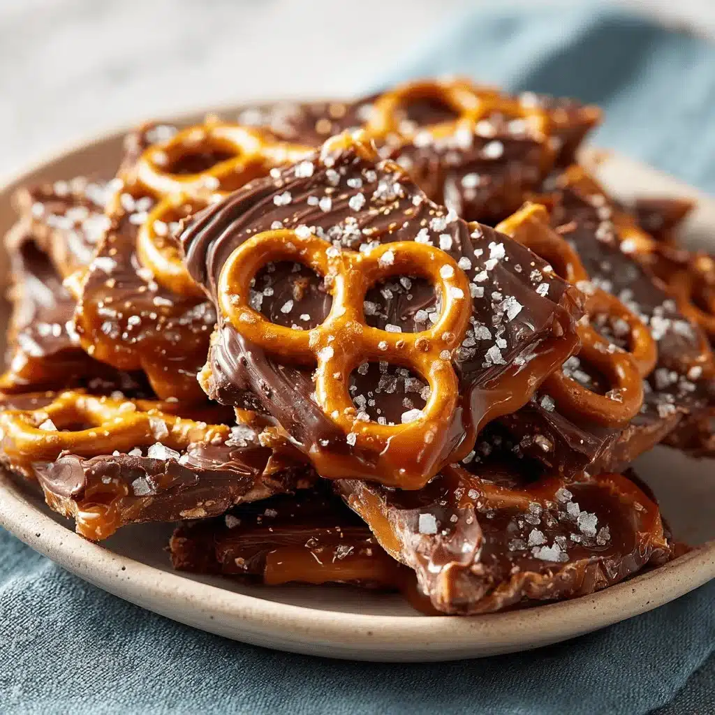 Delicious no-bake pretzel caramel bark with a crunchy texture and salted topping.