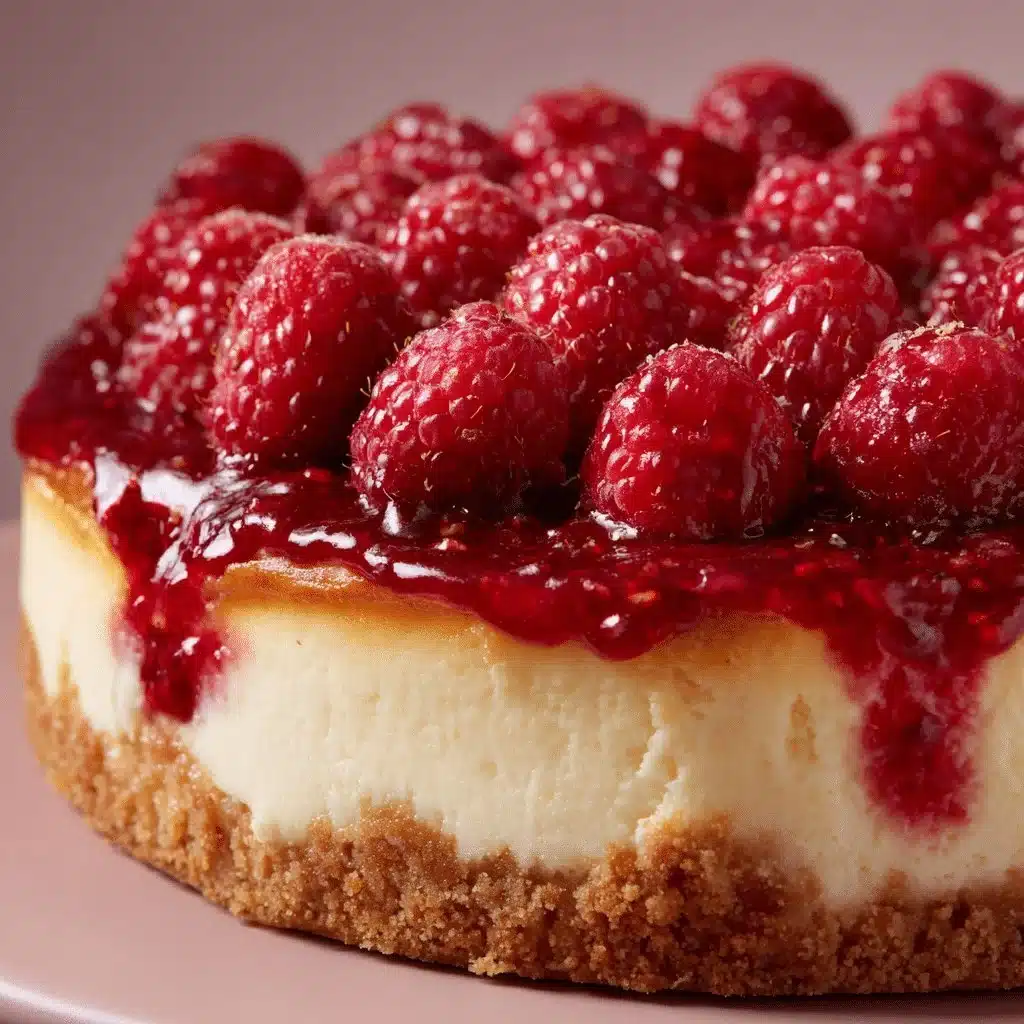 Raspberry Cheesecake Delight 2 Delicious homemade raspberry cheesecake slice topped with fresh raspberries