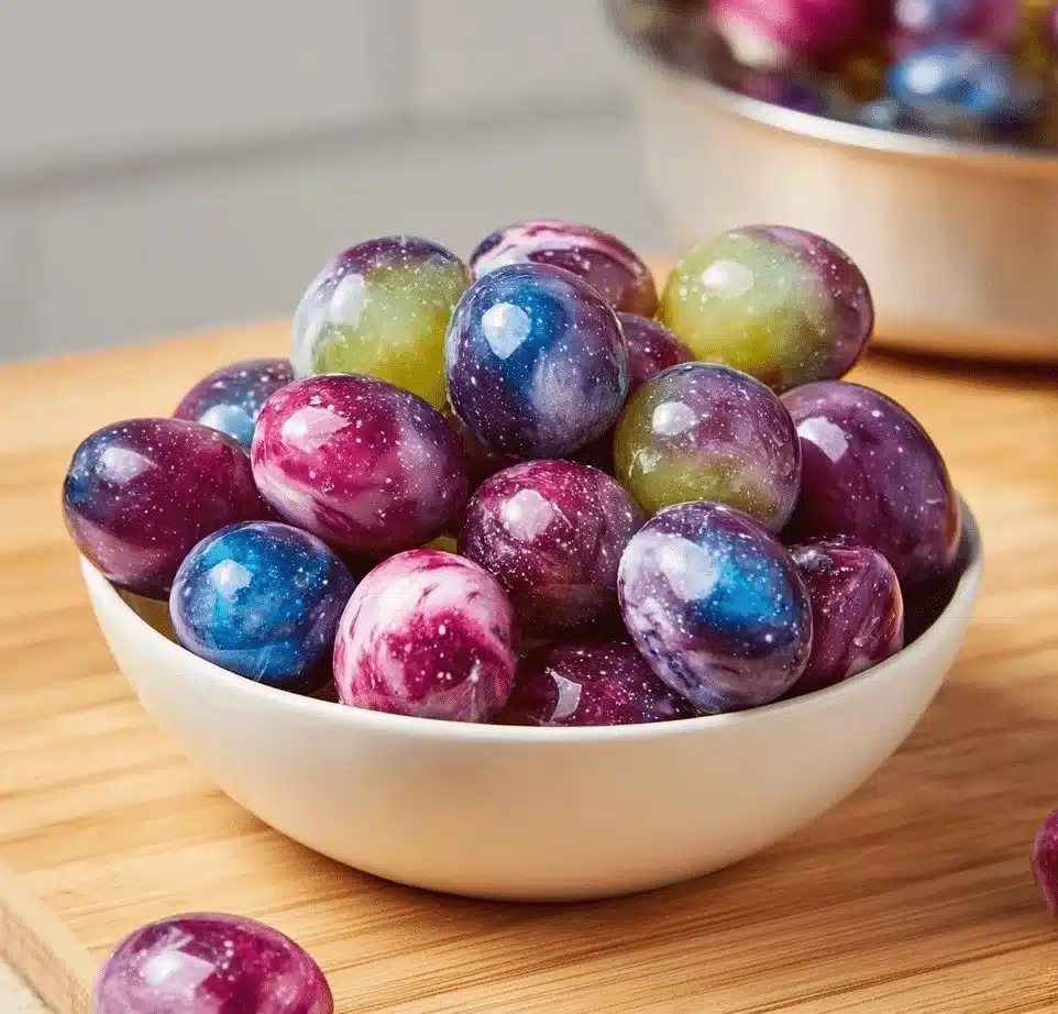 Galaxy-inspired sparkling candy grapes for a festive party treat
