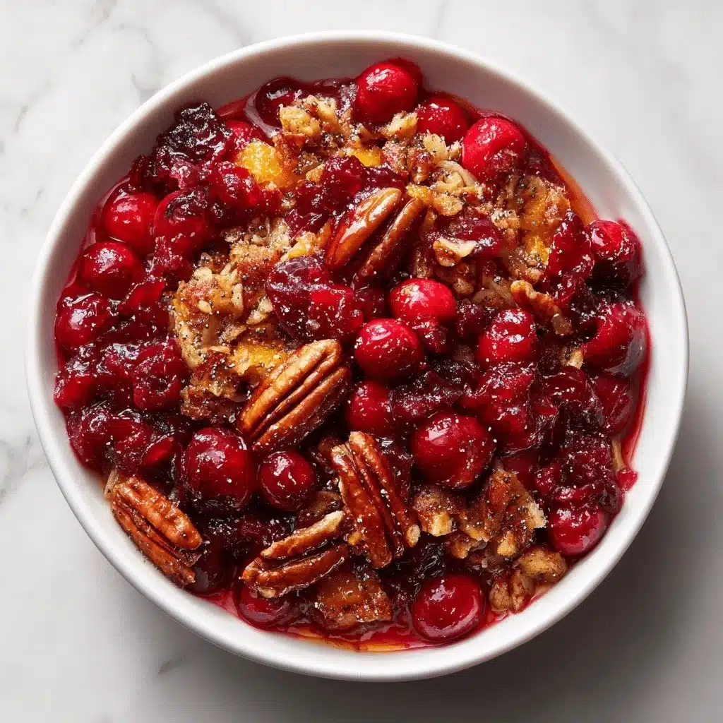Tangy Cranberry and Orange Pecan Crisp with a Crunchy Oat Topping 3 Cranberry orange pecan crisp with a crunchy oat topping served in a bowl