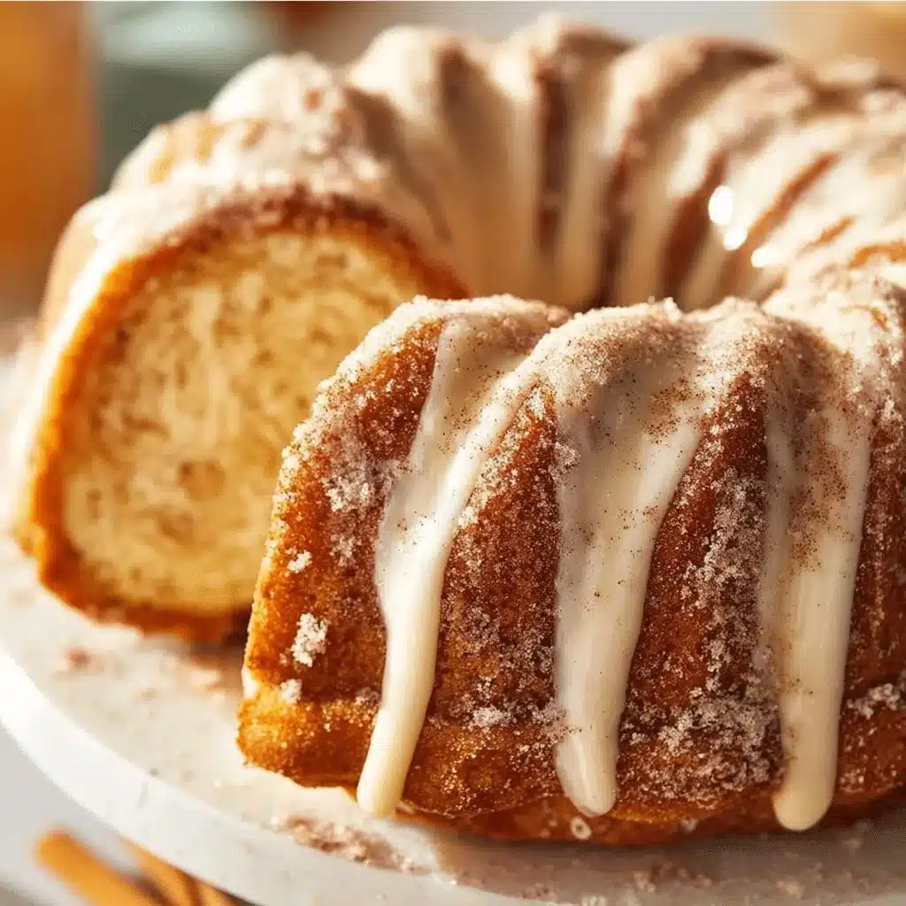 Warm Cinnamon-Sugar Snickerdoodle Bundt Cake Recipe 3 Warm cinnamon-sugar snickerdoodle bundt cake served on a fall-themed table.